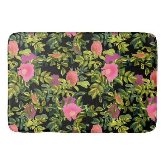 Tapis De Bain Aquarelle rose fleurs rose rétro fleurie botanique (Devant)