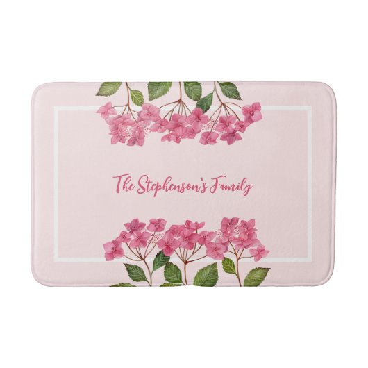 Tapis De Bain Aquarelle rose Hydrangée Lacecaps Illustration (Devant)