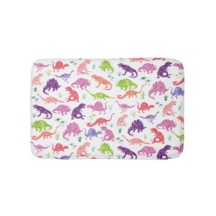 Tapis De Bain Aquarelle rose pourpre Dinosaure Silhouette Kids