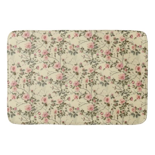 Tapis De Bain Aquarelle rose Roses Bureaux Motif (Devant)