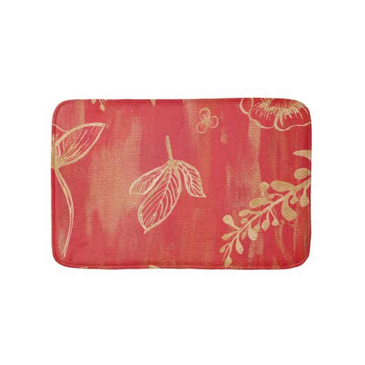 Tapis De Bain Aquarelle rouge or Floral (Devant)
