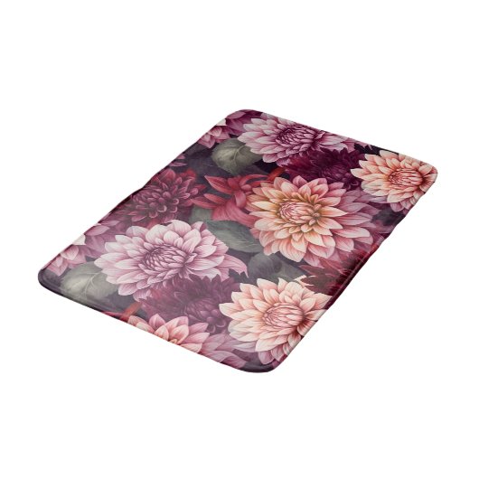 Tapis De Bain Aquarelle Rouge rose Dahlia Motif Design (Angle)
