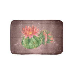 Tapis De Bain Aquarelle rustique Cactus Orange Flower