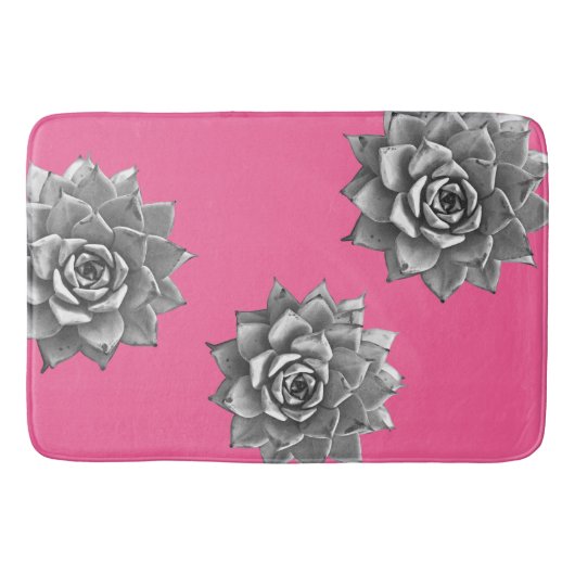 Tapis De Bain Aquarelle Succulente Gris sur rose chaud (Devant)