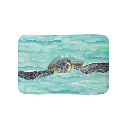 Tapis De Bain Aquarelle Tortue de mer Baignade océanique (Devant)