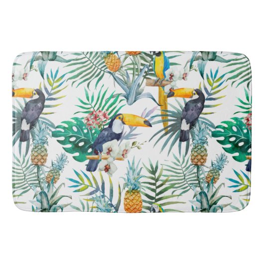 Tapis De Bain Aquarelle tropicale d'oiseau de perroquet d'ananas (Devant)