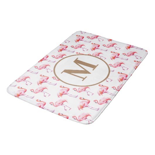 Tapis De Bain Aquarelle tropicale Flamant rose rose | Script Gol (Angle)
