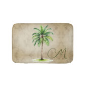 Tapis De Bain Aquarelle Tropicale Palm Monogramme Élégant (Devant)