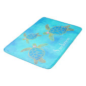 Tapis De Bain Aquarelle tropicale Tortue côtière Aqua Blue (Angle)