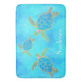 Tapis De Bain Aquarelle tropicale Tortue côtière Aqua Blue (devant Vertical)