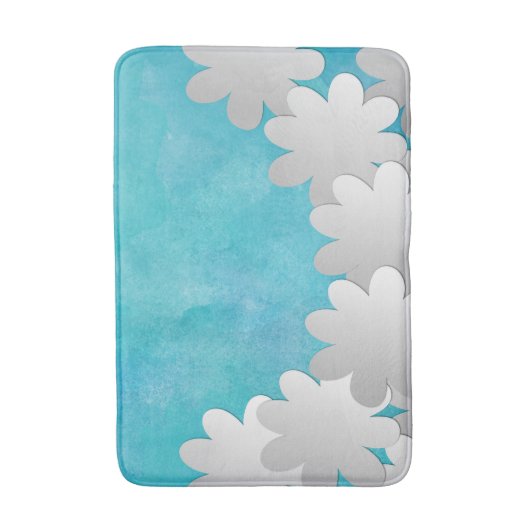 Tapis De Bain Aquarelle turquoise et Fleurs blanches (Devant (Vertical))