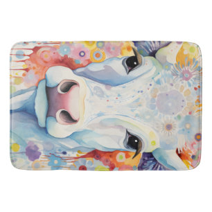 Tapis De Bain Aquarelle Vache Blanche Bulles Douce