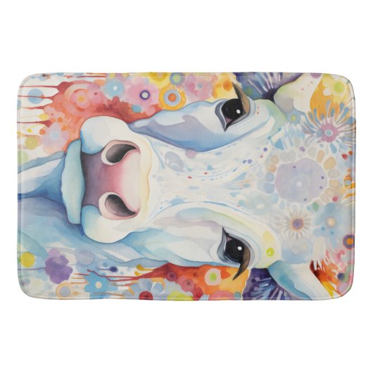 Tapis De Bain Aquarelle Vache Blanche Bulles Douce (Devant)
