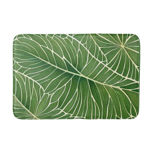 Tapis De Bain Aquarelle Vert Feuilles tropicaux (Devant)