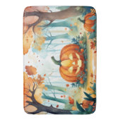 Tapis De Bain Aquarelle verte orange Forêt Citrouille d'automne (devant Vertical)