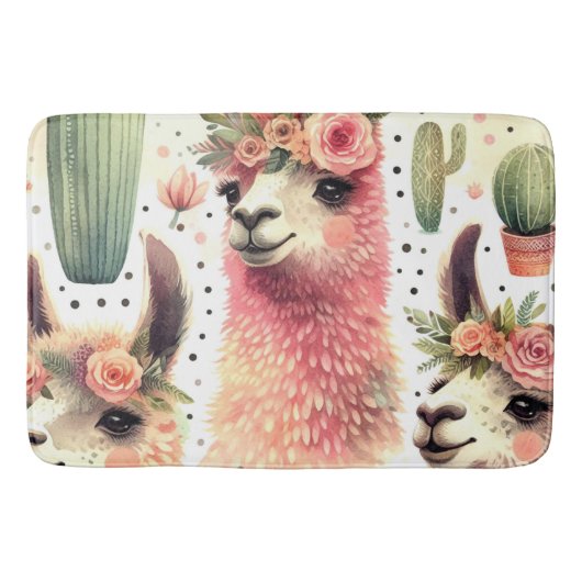 Tapis De Bain Aquarelle vintage Cute Llama (Devant)