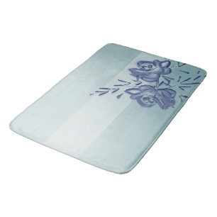 Tapis De Bain Aquarelle vintage Floral Ombre Bleu