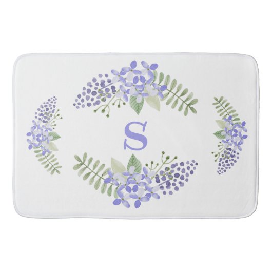 Tapis De Bain Aquarelle violet Floral Monogramme Élégant (Devant)