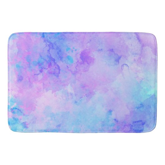 Tapis De Bain Aquarelle violette et turquoise (Devant)