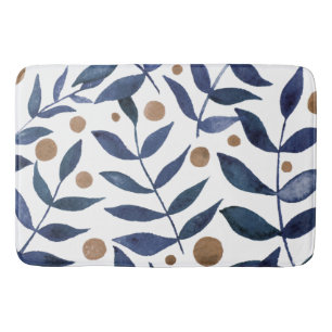 Tapis De Bain Aquarelles et baies - indigo et beige