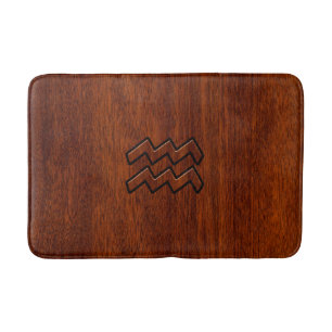 Tapis De Bain Aquarius Zodiac Symbol Mahogany Wood Style