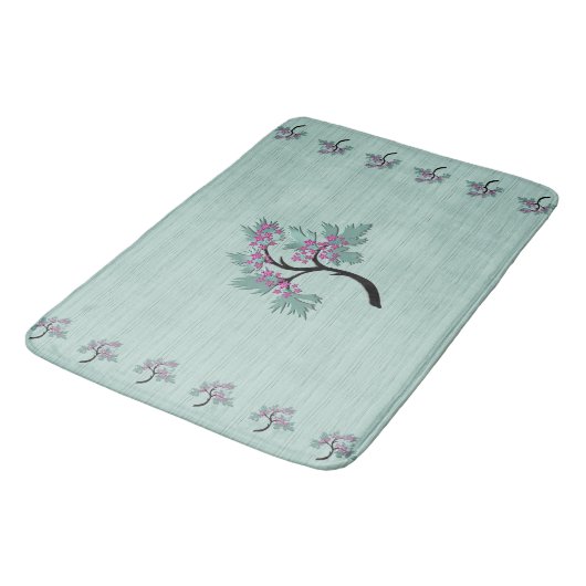 Tapis De Bain Arbre à fleurs gracieux vert + prune (Angle)