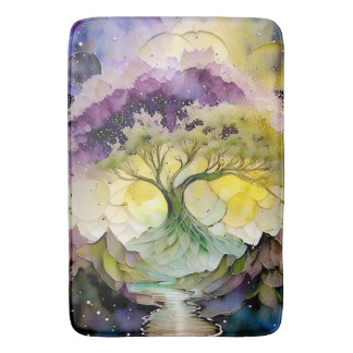 Tapis De Bain Arbre de fantaisie abstrait violet vert jaune bleu