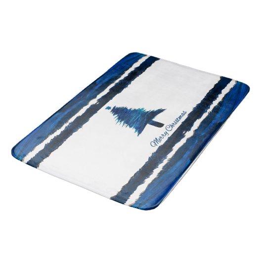 Tapis De Bain Arbre de Noël Moderne Motif de vacances Bleu (Angle)