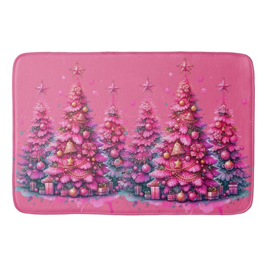 Tapis De Bain Arbre de Noël rose tendance Preppy esthétique (Devant)