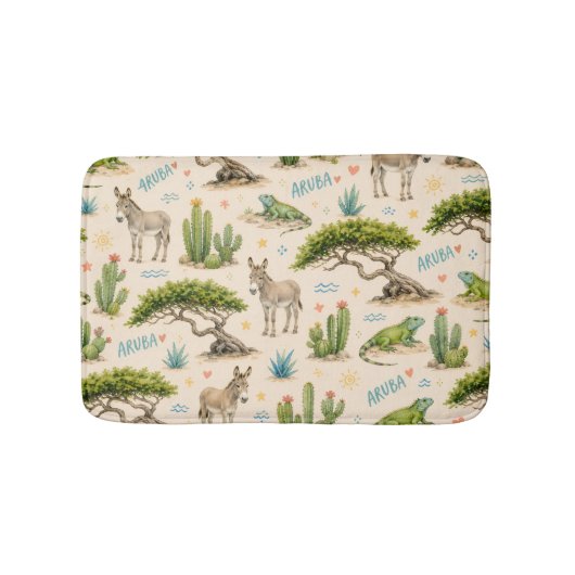 Tapis De Bain Arbre divi d'Aruba, âne, iguane, cactus (Devant)