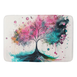 Tapis De Bain Arbre mystique moderne & gras (bleu, rose, orange)