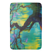 Tapis De Bain Arbre rose à fleurs sur l'eau turquoise (devant Vertical)