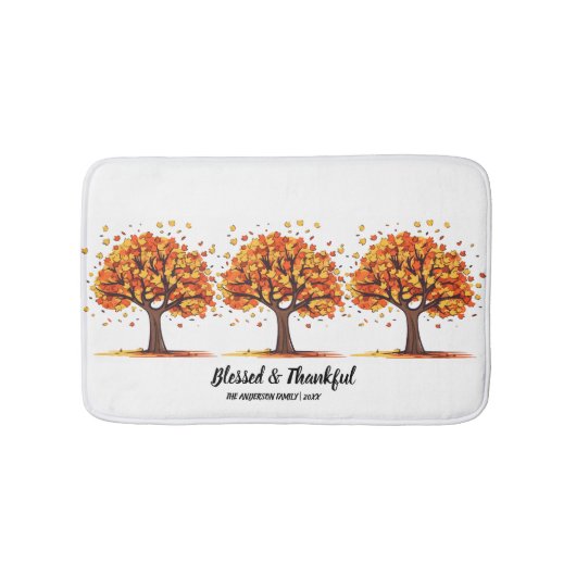 Tapis De Bain Arbres d'automne dorés Joyeux Thanksgiving (Devant)