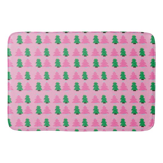 Tapis De Bain Arbres de Noël verts et roses (Devant)