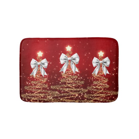 Tapis De Bain Arbres scintillants de Noël Rouge Or Argent Nœud (Devant)