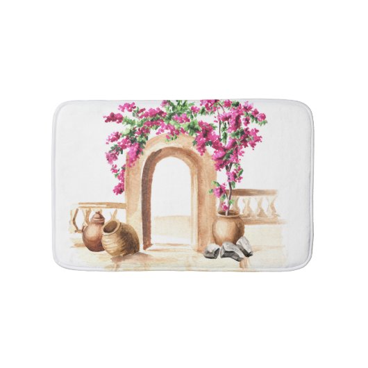 Tapis De Bain Architecture méditerranéenne, fleurs, aquarelle, h (Devant)