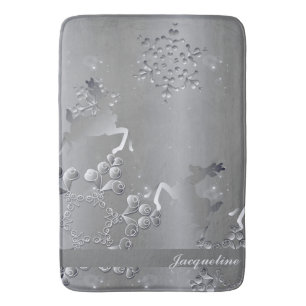 Tapis De Bain Argent Reindeer & Snowflakes