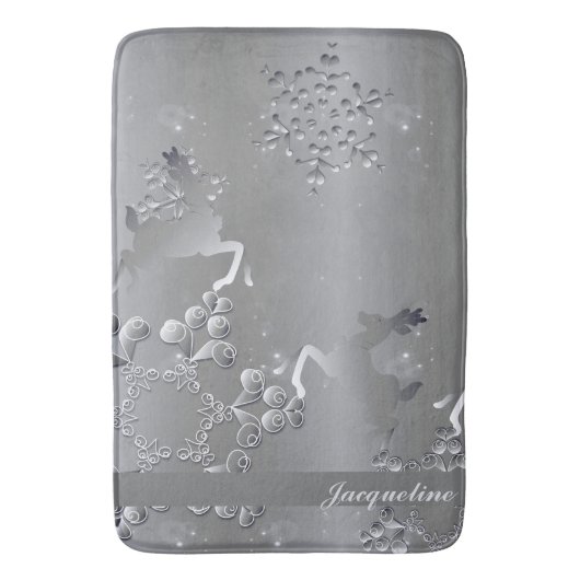 Tapis De Bain Argent Reindeer & Snowflakes (devant Vertical)
