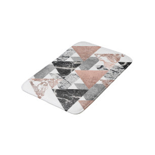 Tapis De Bain Argent rose d'or de marbre et triangles florales