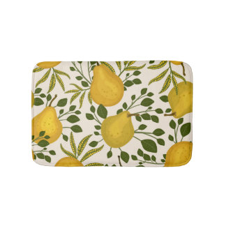 Tapis De Bain Arrière - plan blanc Feuille de poires jaunes