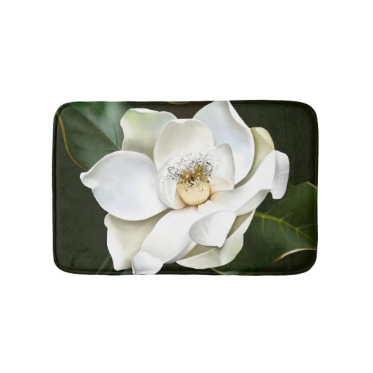 Tapis De Bain Arrière - plan blanc Magnolia Closeup Vert (Devant)