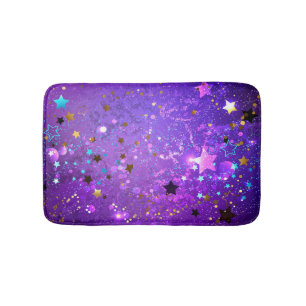Tapis De Bain Arrière - plan de feuille violet avec étoiles