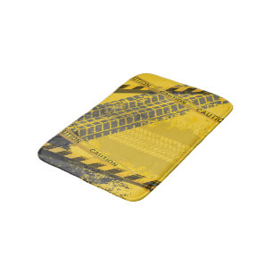 Tapis De Bain Arrière - plan jaune de prudence de trace de la pi