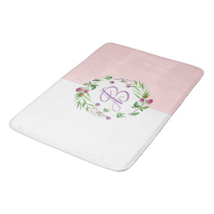 Tapis De Bain Arrière - plan rose et blanc Délicat Fleurs Wreath