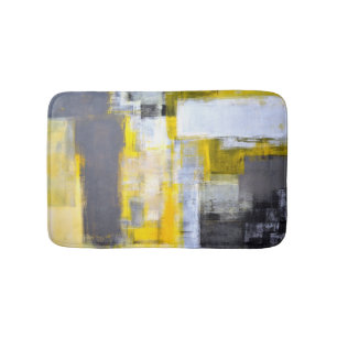 Tapis De Bain Art abstrait gris et jaune "occupé et occupé"