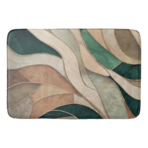 Tapis De Bain Art Abstrait mosaïque - Taupe et Emeraude