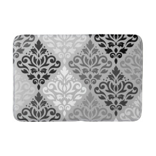 Tapis De Bain Art BW de Ptn de damassé de rouleau et gris