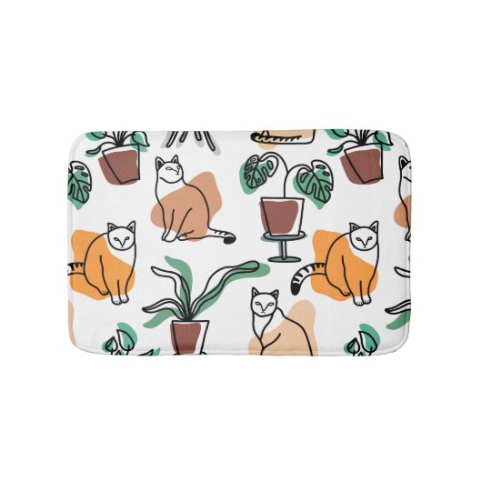 Tapis De Bain Art de trait dessin chats et fleurs (Devant)