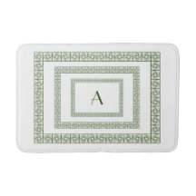 Art Deco Forest Green Border on white Bath Mat