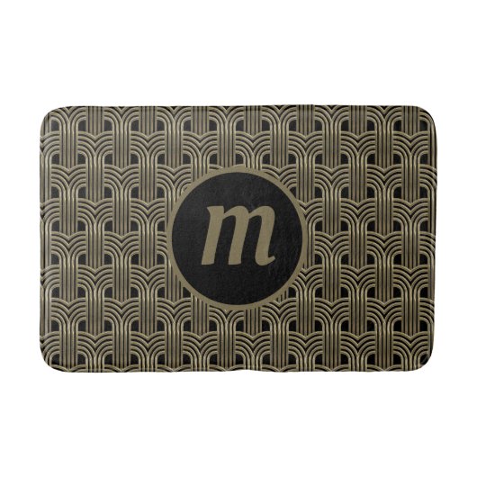 Tapis De Bain Art Déco Monogramme Or et Noir (Devant)